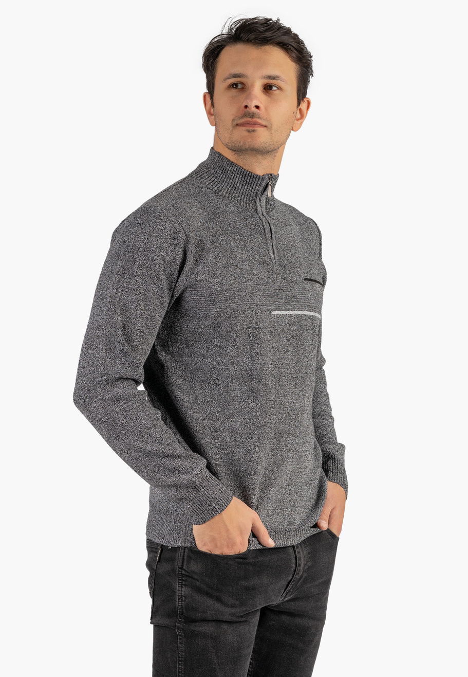 Sweter Męski Półgolf Klasyczny Wygodny Elegancki z Zamkiem Jasny Szary MUST