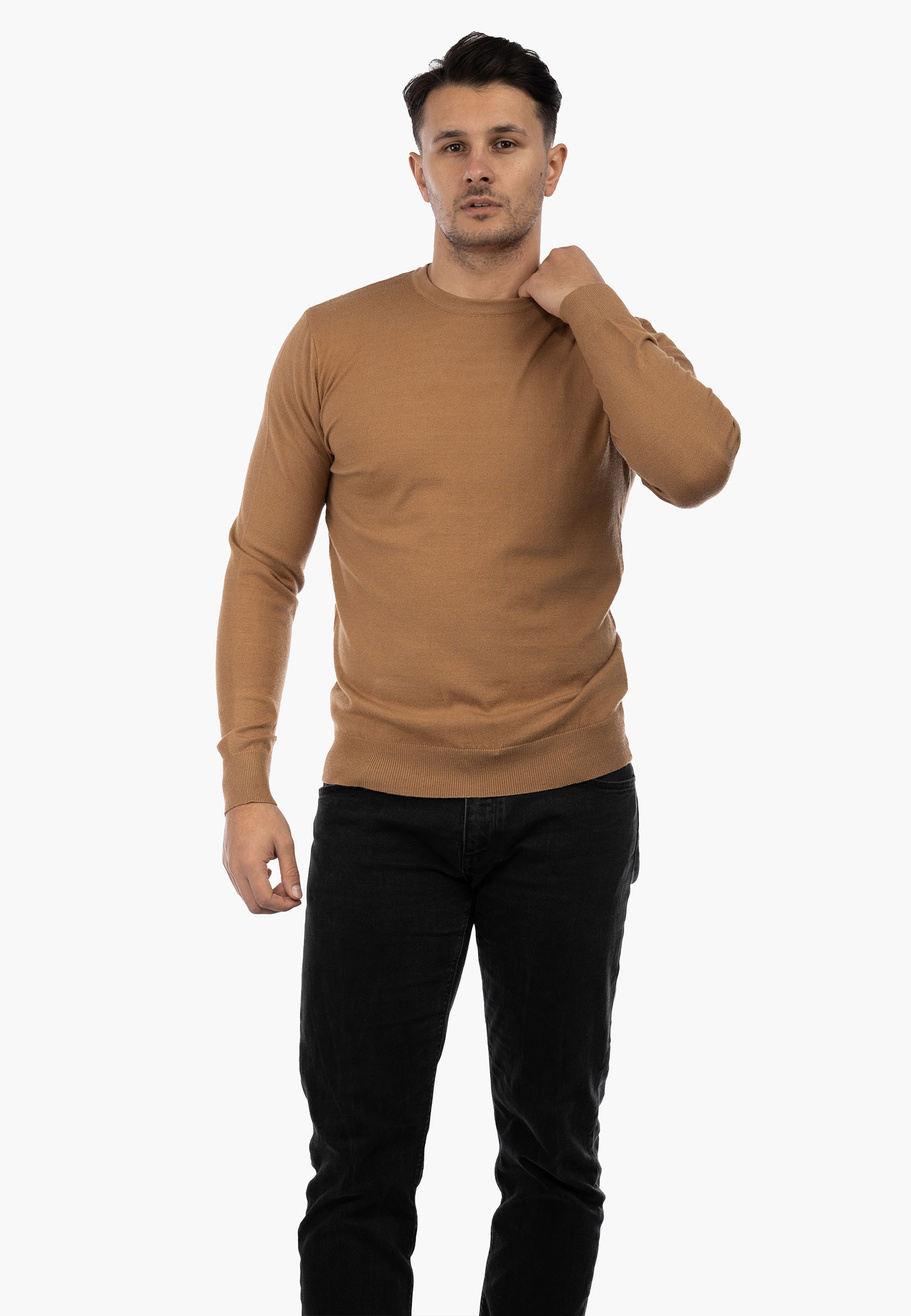 Sweter Męski Elegancki Klasyczny Basic Camel S-C-1-2024