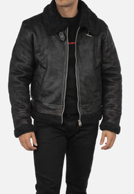 Kożuch Męski Kurtka Czarna Pilotka Slim Fit 15-K-2024