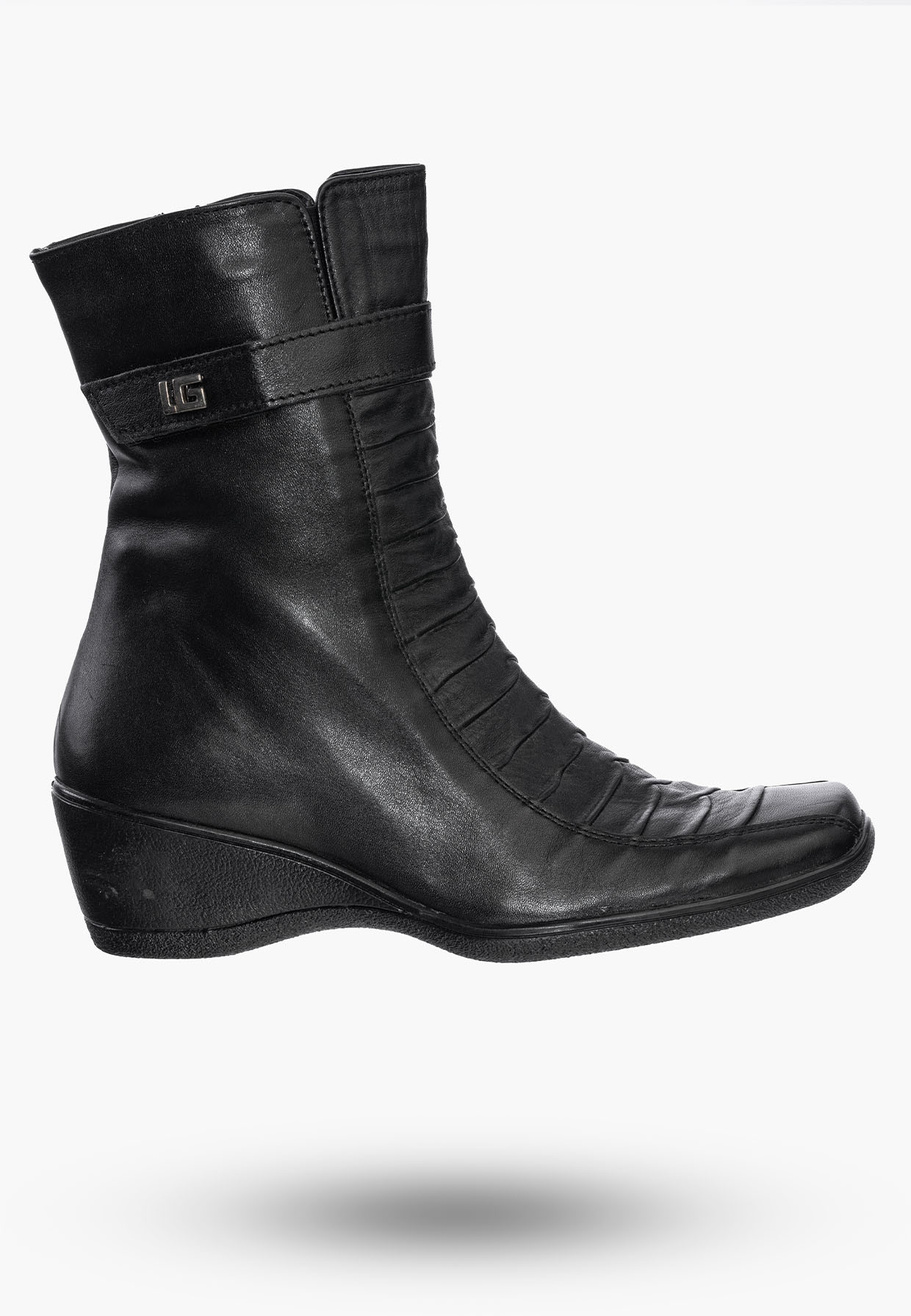 Buty Damskie Botki Czarne Ocieplane na koturnie Na Zimę 07