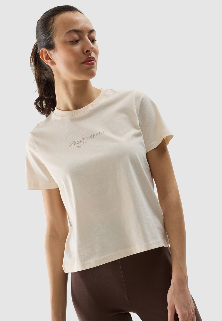 Koszulka Damska 4F T-shirt Z Nadrukiem Beżowy 4FWSS24TTSHF1354