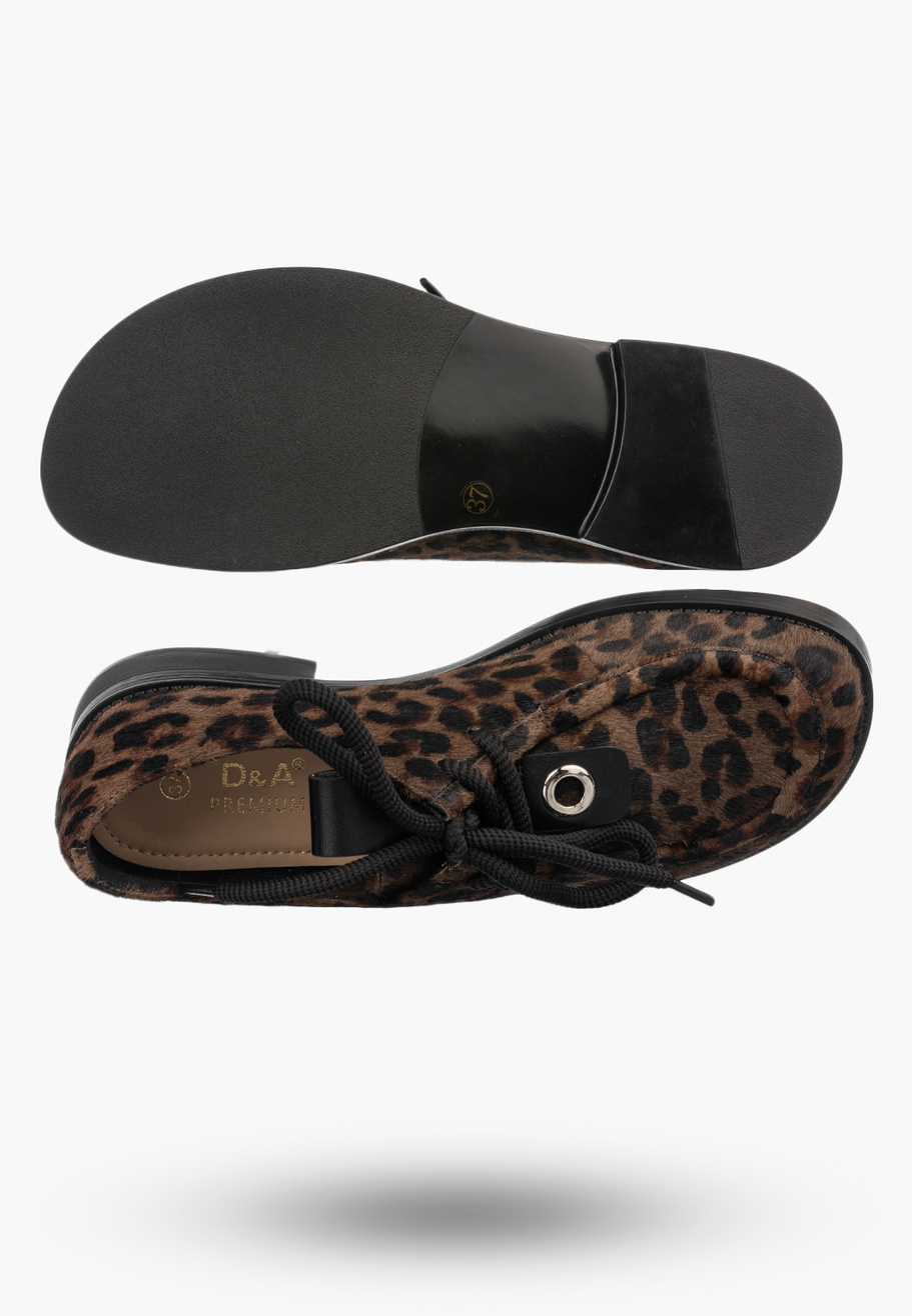Półbuty Damskie Skórzane Buty Eleganckie Niskie Panterka D&A