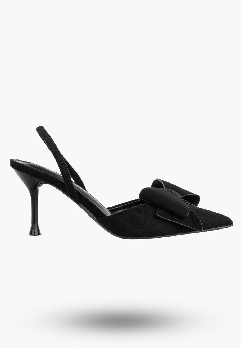 Szpilki Damskie Eleganckie Buty Na Obcasie z kokardą Czarne