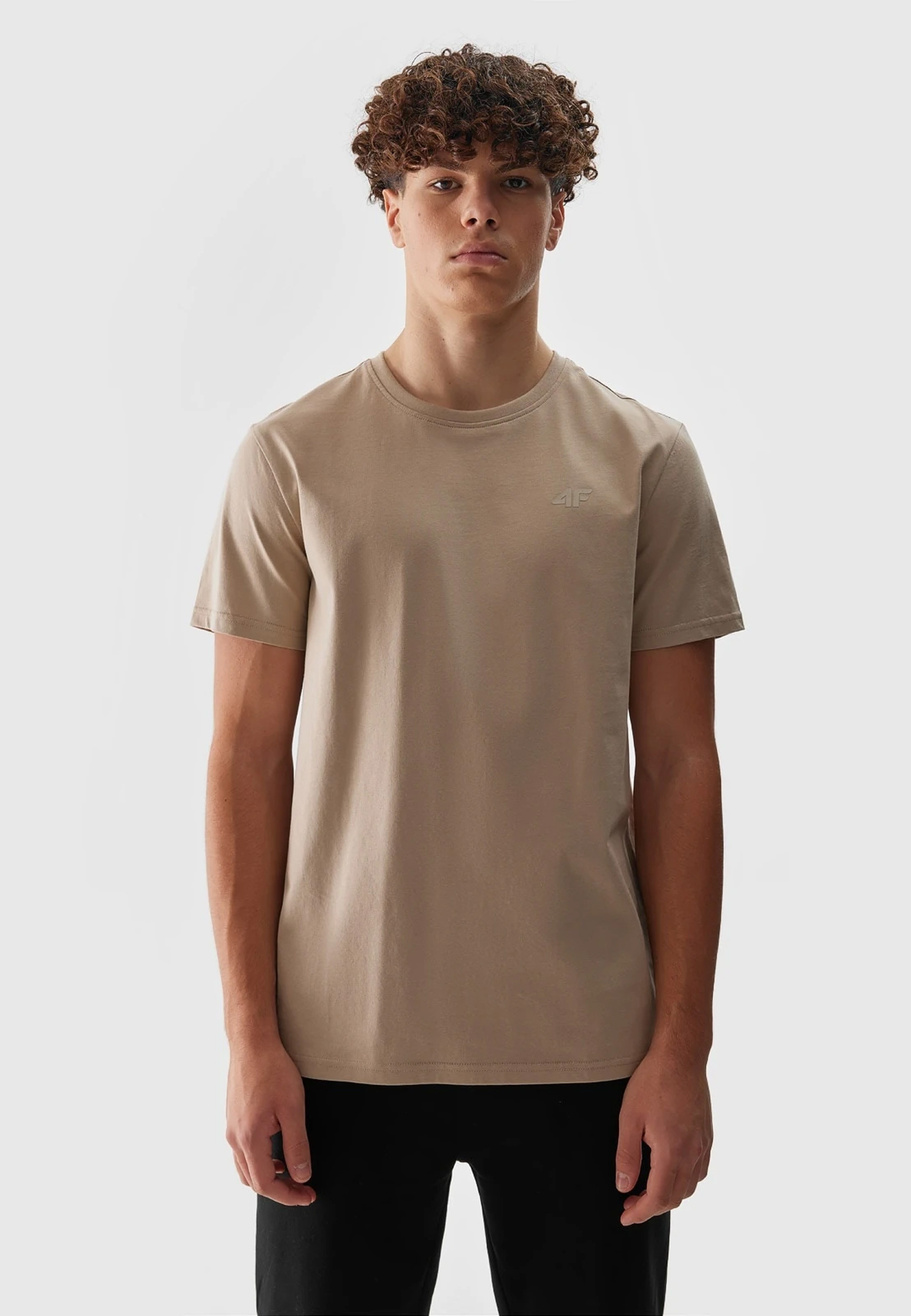 Koszulka Męska 4F Sportowy T-shirt Beżowy Regular TTSHM1154