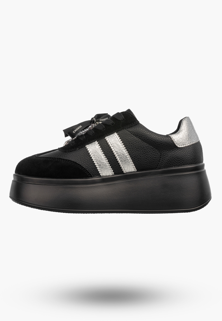 Sneakersy Damskie Skórzane Półbuty Buty Na Platformie Czarne D&A