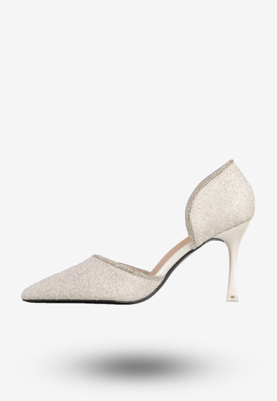 Szpilki Damskie Ekoskóra Błyszczące Buty Na Obcasie Białe Minglong Shoes 252-61B