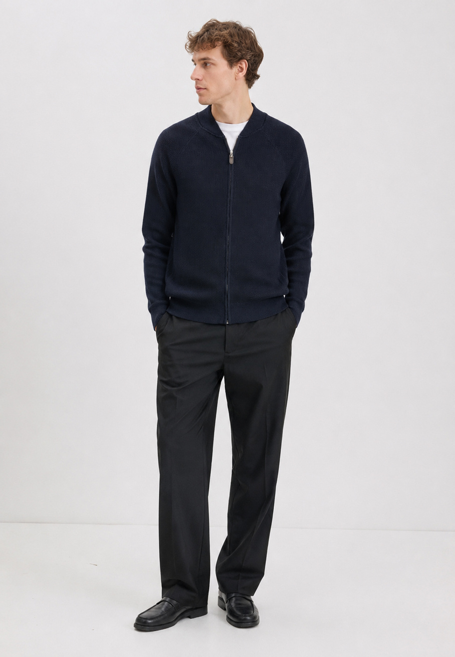 Sweter Męski Rozpinany Na Zamek Klasyczny Casual Elegancki Granatowy
