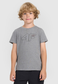 Koszulka Chłopięca 4F T-shirt Z Logo Ciemny Szary 4FJWAW25TTSHM2417