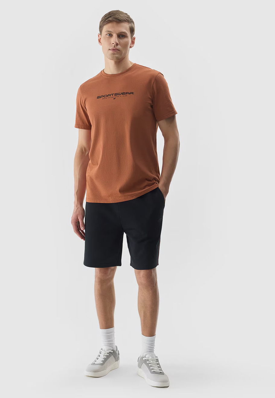 Koszulka Męska 4F Sportowy T-shirt Brązowy Regular TTSHM1156