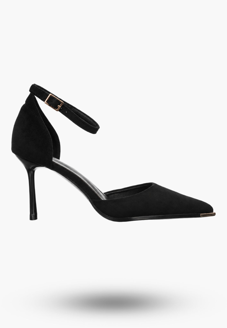 Szpilki Damskie Ekoskóra Buty Zamszowe Z Paskiem Eleganckie Czarne