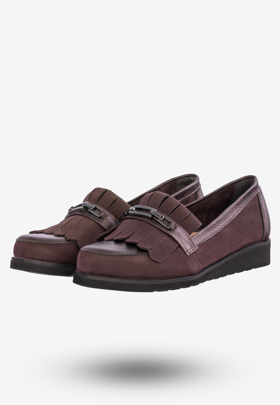 Mokasyny Damskie Buty Ze Skóry Naturalnej Bordowe Korda 1902