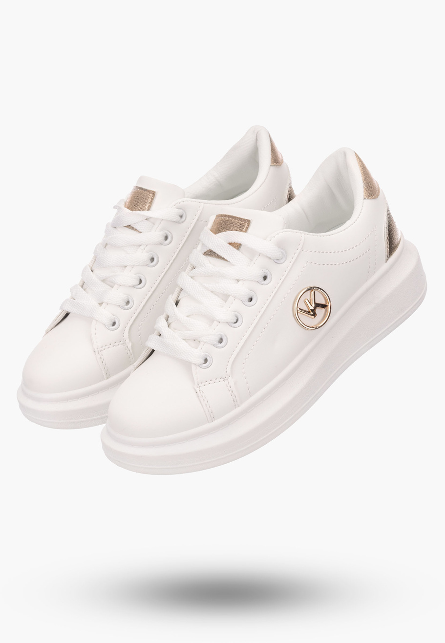 Półbuty Damskie Białe Sneakersy Lekkie na wysokiej podeszwie