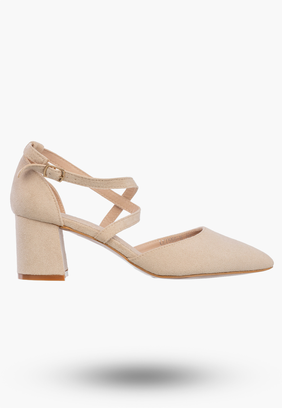 Czółenka Damskie Buty Na Słupku Skórzana Wkładka Eleganckie Beżowe
