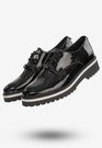 Półbuty Buty Damskie Skórzane Eleganckie Czarne Lakierowane 3519/090-P