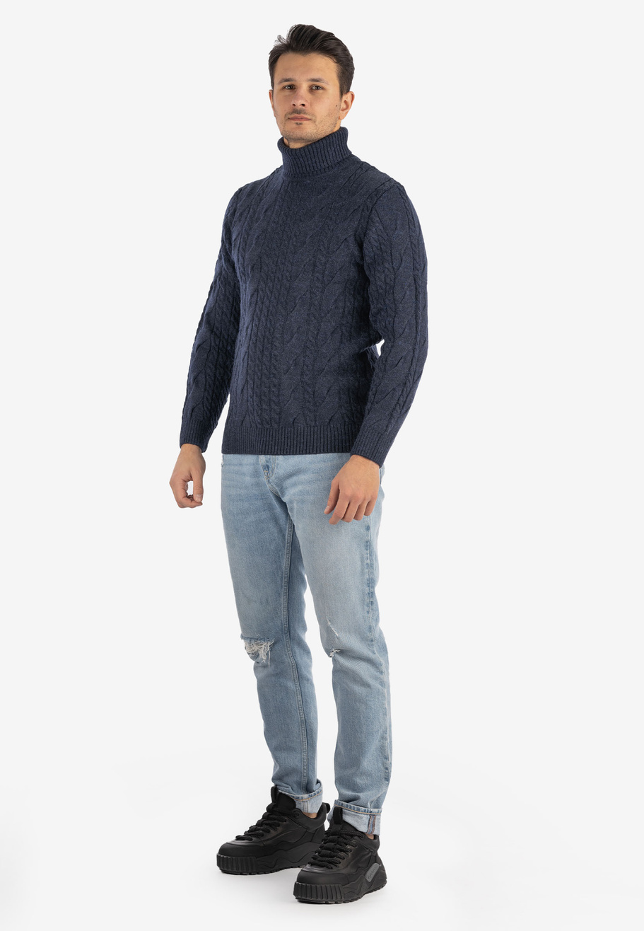 Sweter Męski Golf Granatowy Gruby Zimowy Wełniany Ciepły