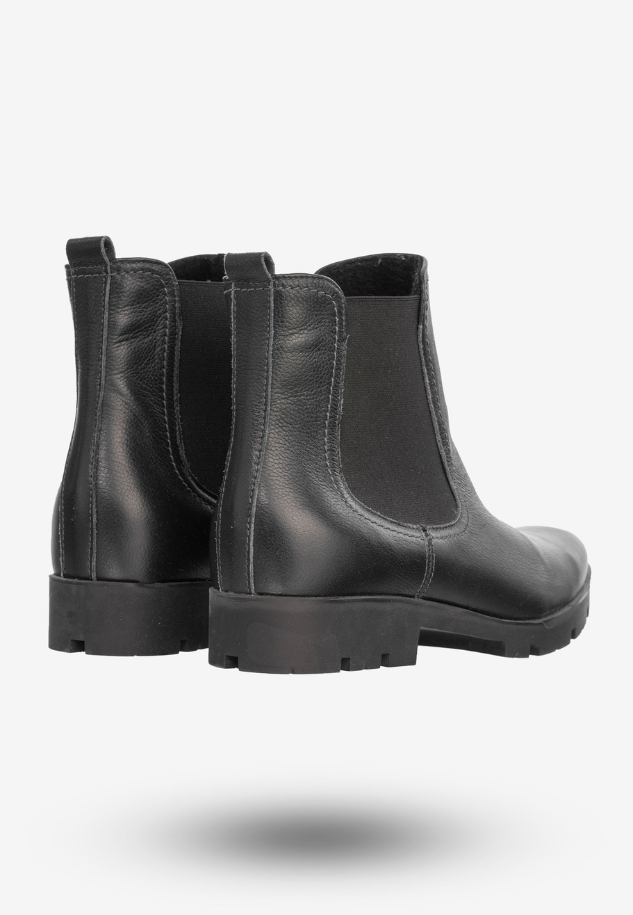 Buty Damskie Botki Ze Skóry Naturalnej Na Płaskim Obcasie Na Zimę Granatowe B-117/3
