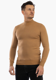Sweter Męski Półgolf Elegancki Dopasowany Klasyczny Camel
