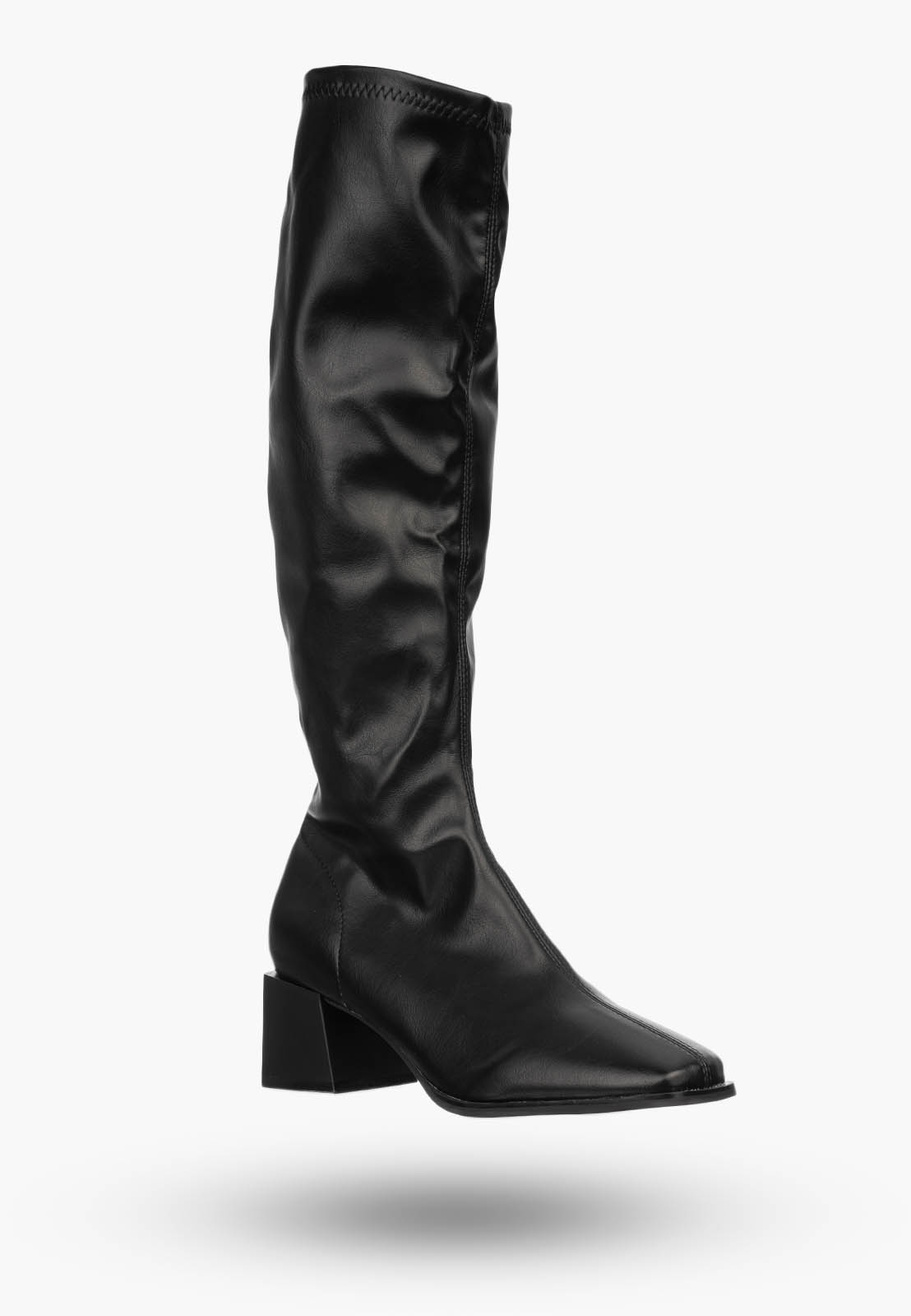 Kozaki Damskie Eleganckie Wysokie Na Stabilnym Klocku Eleganckie Czarne