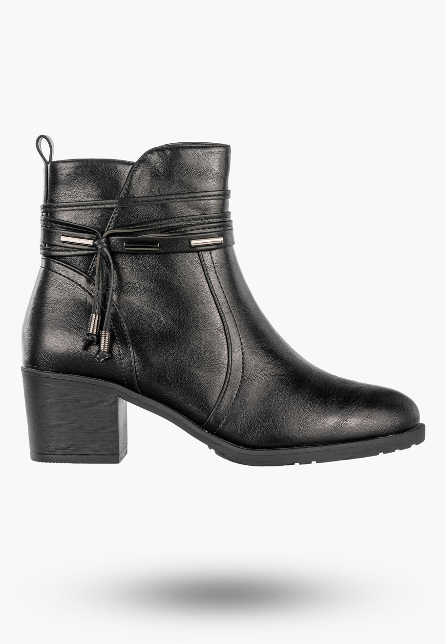 Botki Damskie Buty Eleganckie Ekoskóra Ocieplane Na Zimę Czarne Jezzi ASA128-37