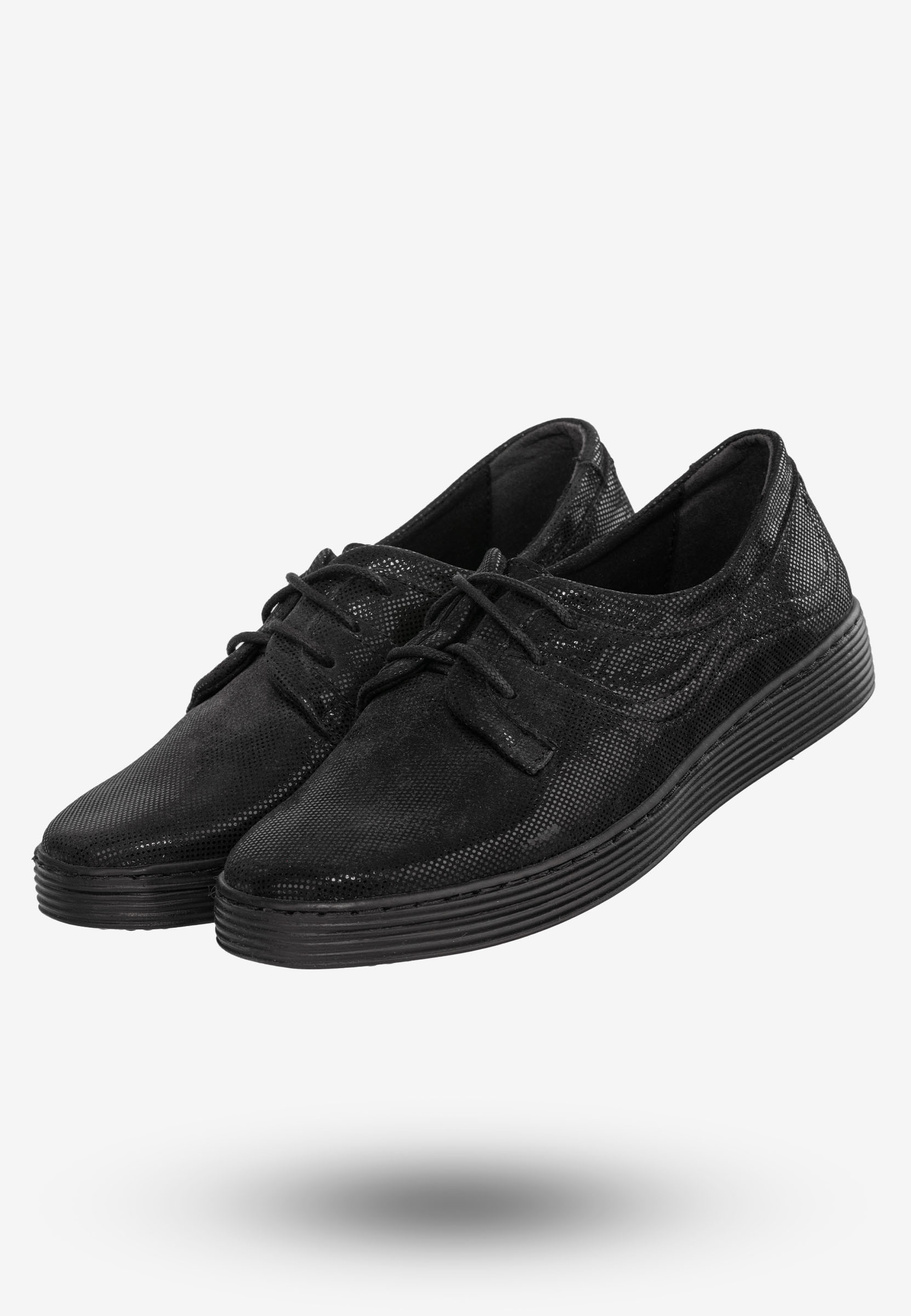 Tenisówki Damskie Buty Ze Skóry Naturalnej Czarne Helios 344