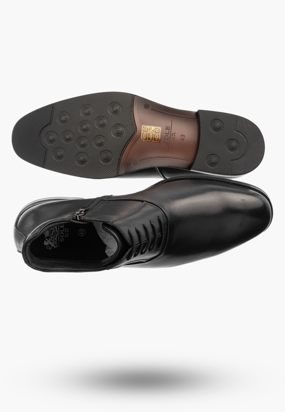 Trzewiki  Skórzane Męskie Buty Wizytowe Wysokie PREMIUM SOLE Czarne