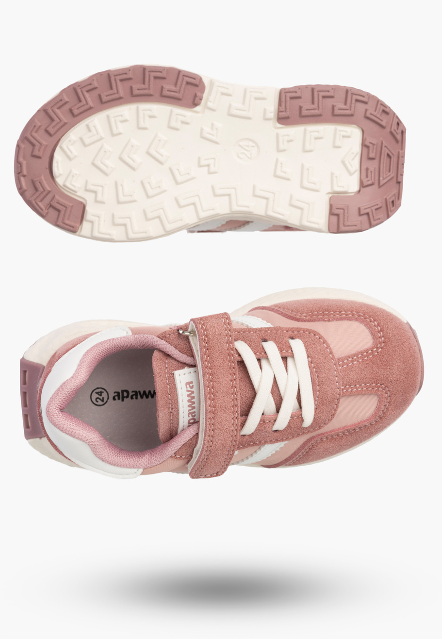 Sneakersy Dziecięce Buty Na Rzepy Sportowe Skórzana Wkładka Różowe Apawwa
