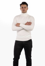 Golf Męski Elegancki Sweter Slim Fit Dopasowany Klasyczny Śmietanowy