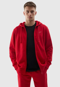 Bluza Męska 4F Z Kapturem Nieocieplana Rozpinana Sportowa Czerwona 4FWSS24TSWSM0951