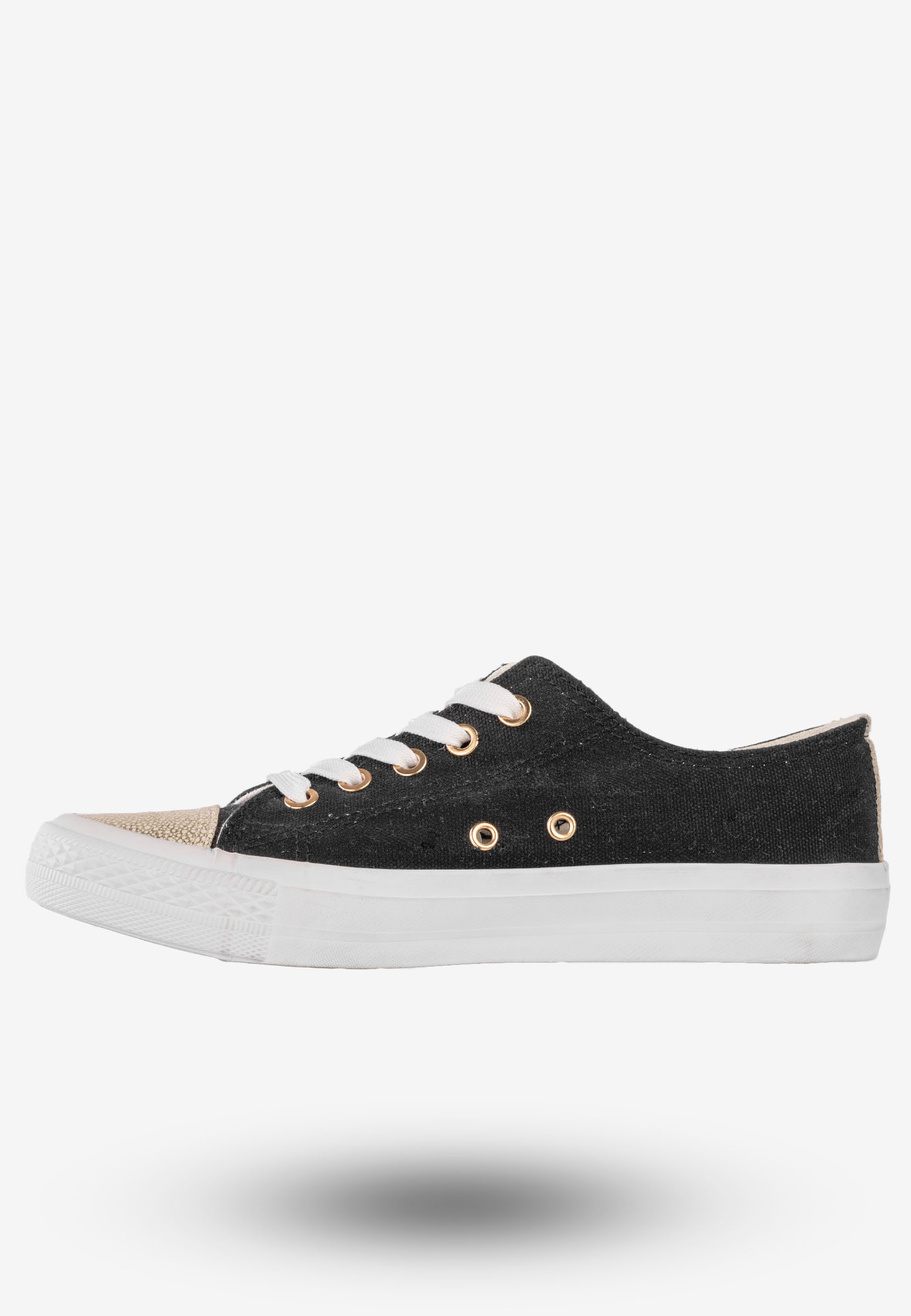Trampki Damskie Tenisówki Eleganckie Sznurowane Sport Star Czarne DD8227-1