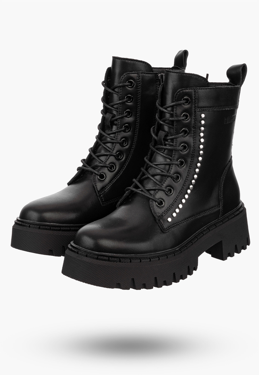 Buty Damskie BIG STAR Botki Skórzane Czarne Trapery OO274A255