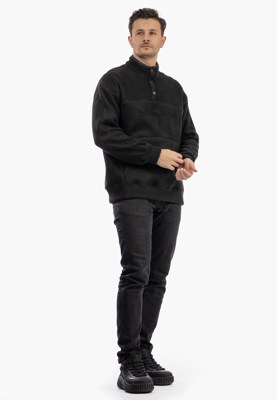 Polar Męski Z Kołnierzem Ciepły Gruby Bluza Casual Czarny