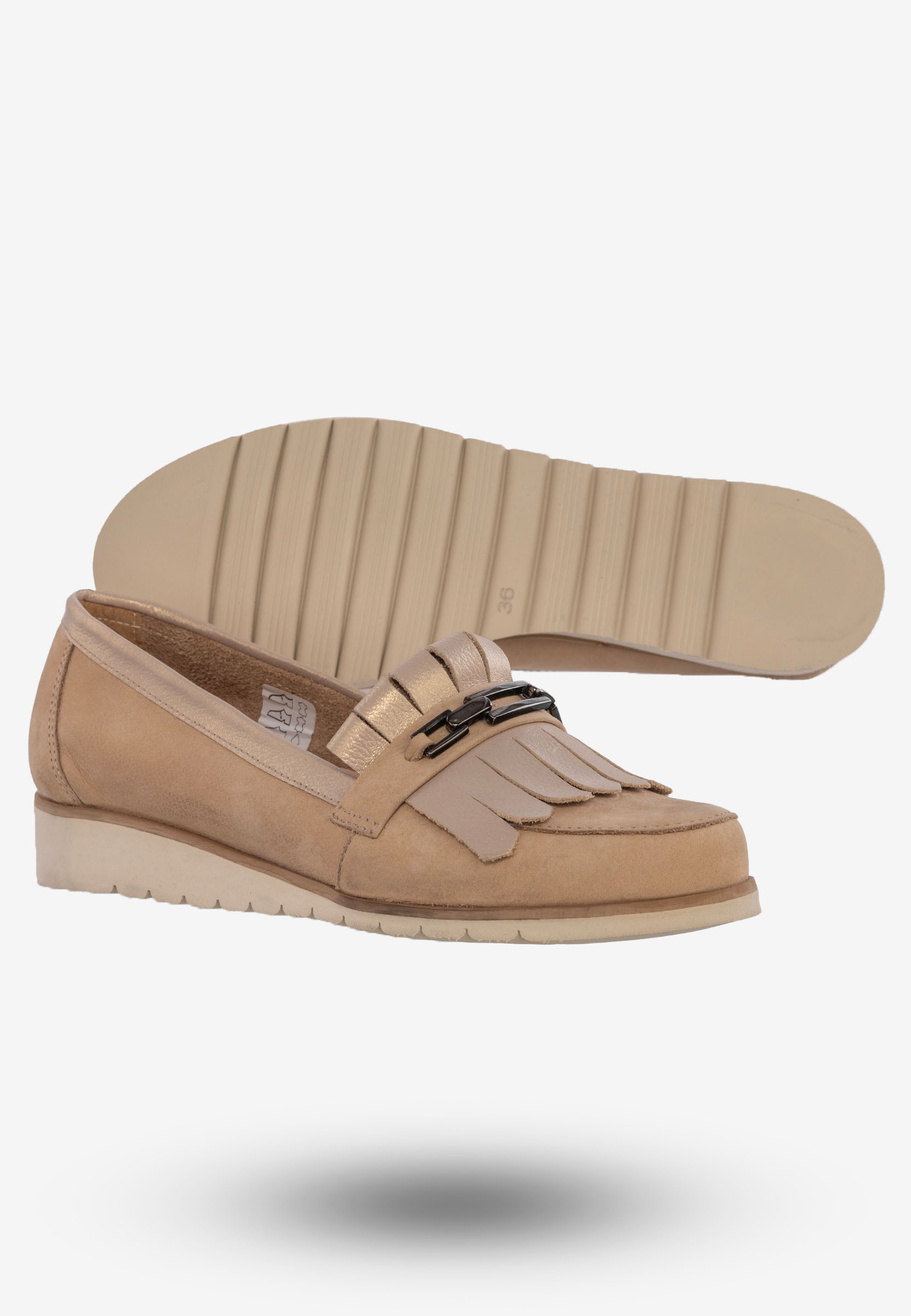 Mokasyny Damskie Buty Ze Skóry Naturalnej Beżowe Korda 1902