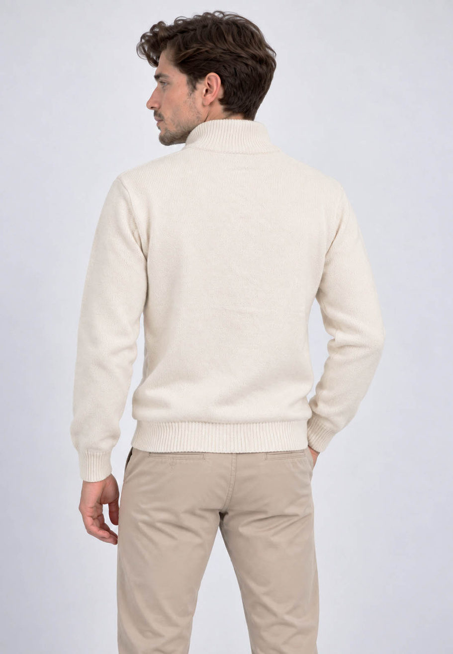 Sweter męski biały półgolf na półzamek delikatnie grubszy casual