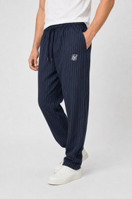 Spodnie Męskie SIKSILK Eleganckie Prążkowane Casual Joggery Granatowe