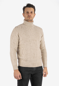 Sweter Męski Golf Beżowy Gruby Zimowy Wełniany Ciepły