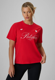 Koszulka Damska 4F Polska Czerwona Bawełniana Sportowa Casual T-Shirt 4FRSS26TTSHF4206