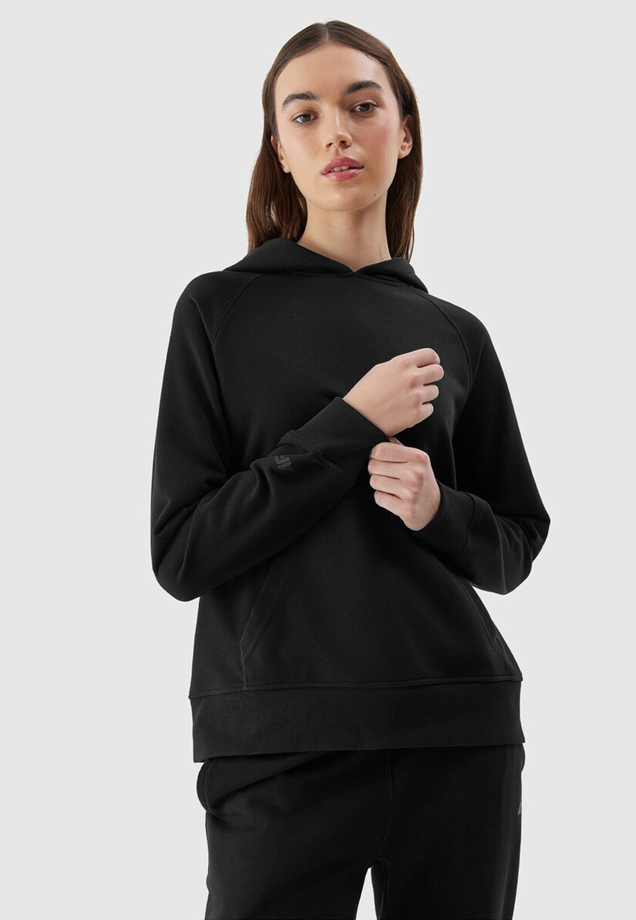 Bluza Damska 4F Sportowa Dresowa Nierozpinana Z Kapturem Czarna 4FWSS24TSWSF0955