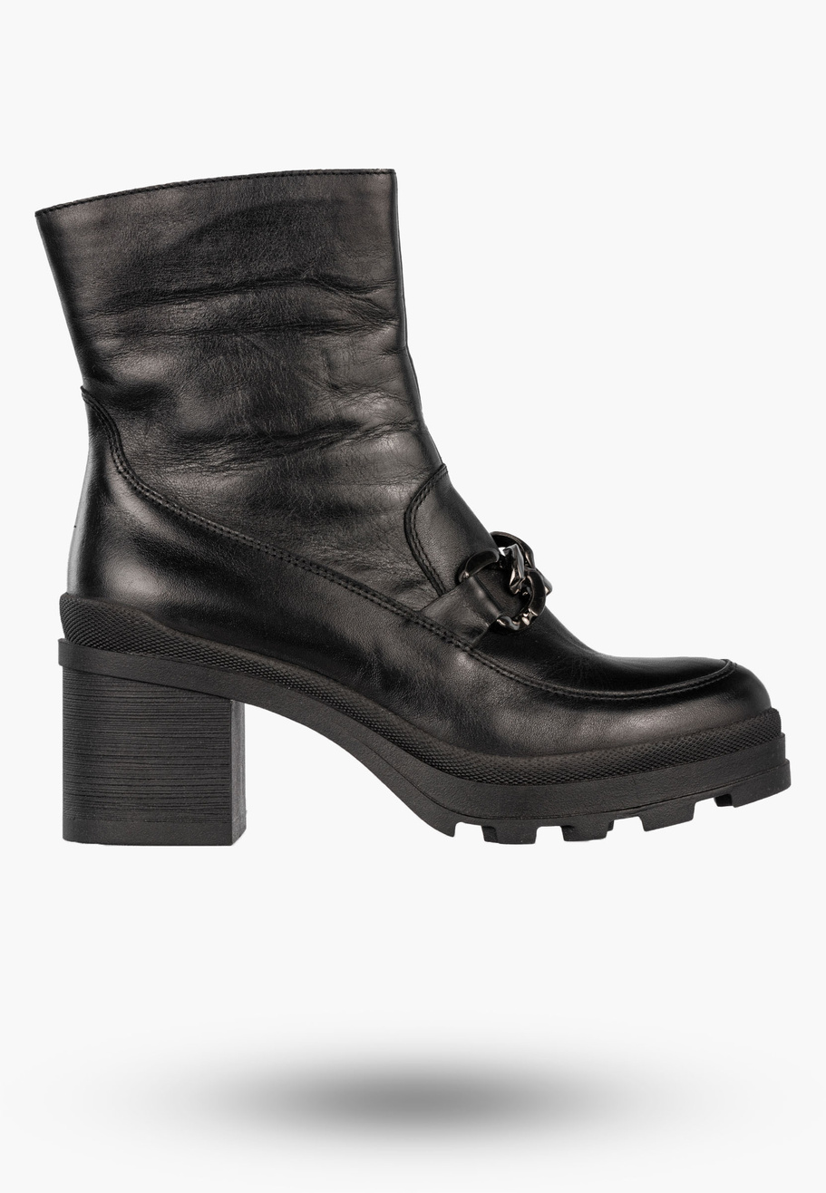 Botki Damskie Skórzane Buty Na Klocku Zimowe Ocieplane Czarne Simen 4365A