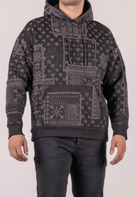 Bluza męska oversize ocieplana z kapturem paisley czarna