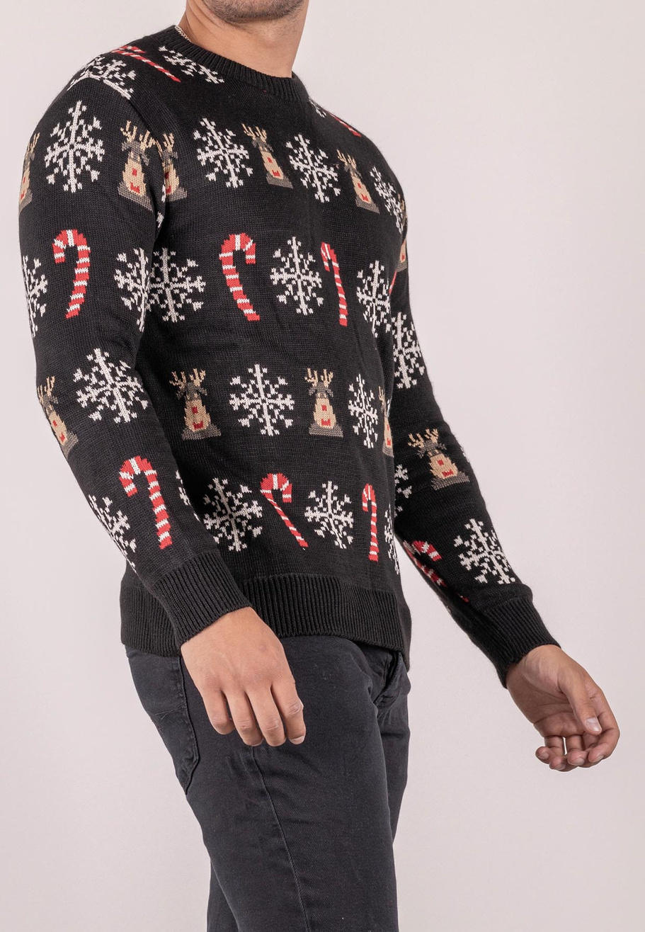 Sweter męski świąteczny ciepły czarny we wzorki NA2206