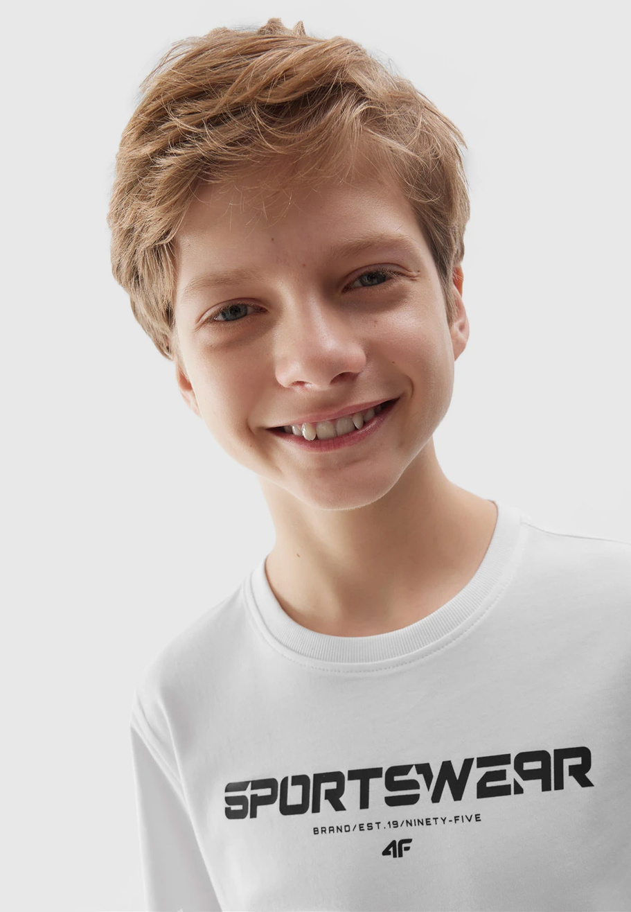 Koszulka Chłopięca 4F T-shirt Logo Biała regular 4FJWSS24TTSHM1114