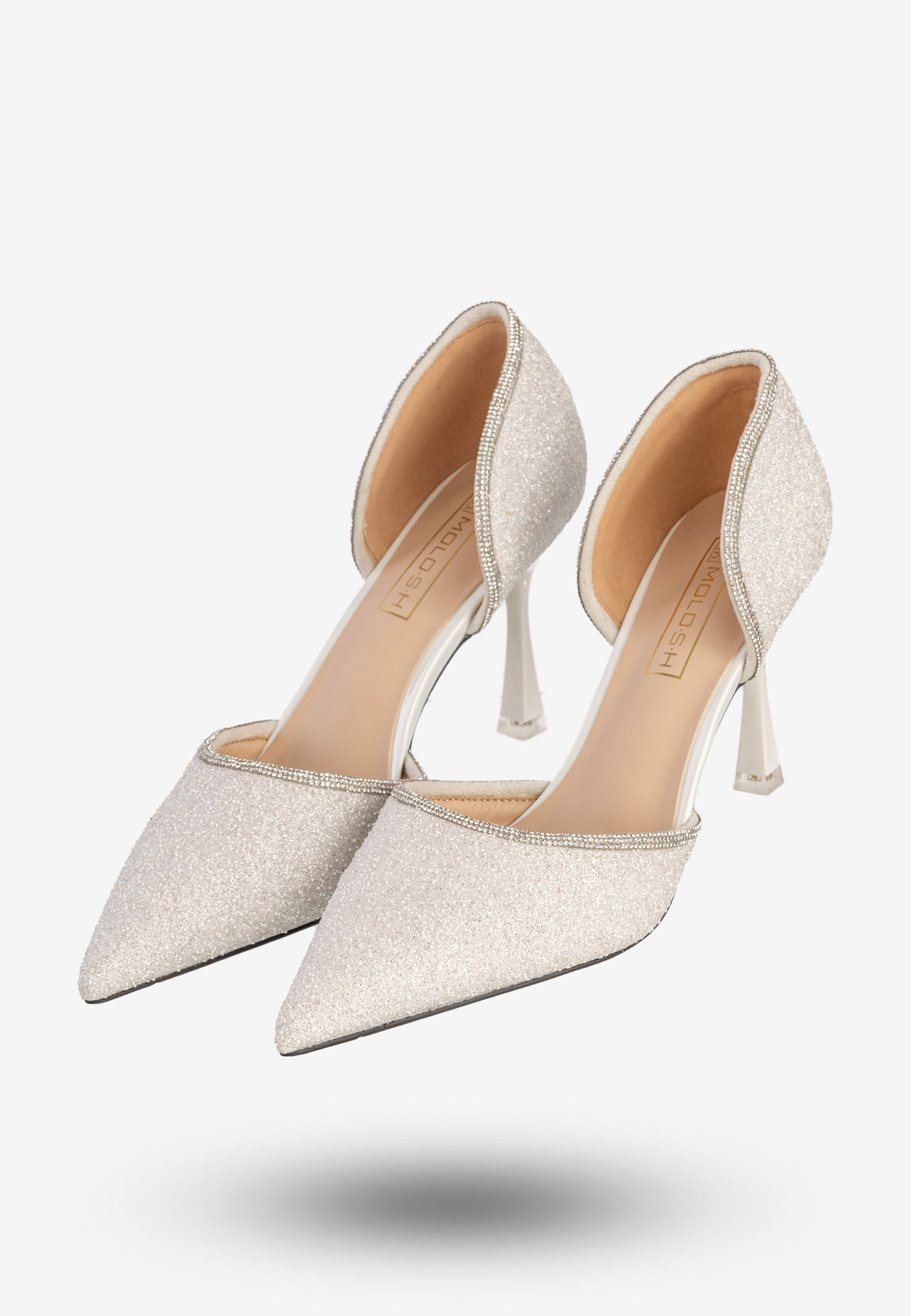Szpilki Damskie Ekoskóra Błyszczące Buty Na Obcasie Białe Minglong Shoes 252-61B