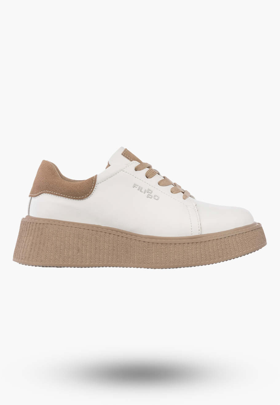 Sneakersy Damskie Skórzane Buty Na Platformie Półbuty Białe FILIPPO