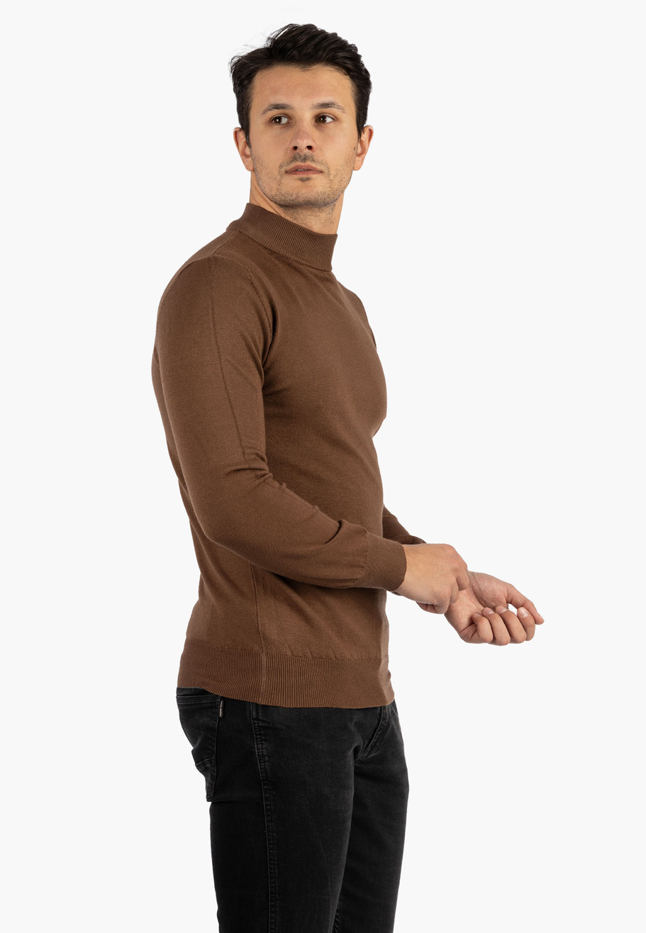Sweter Męski Półgolf Elegancki Klasyczny Brązowy Tony Moro