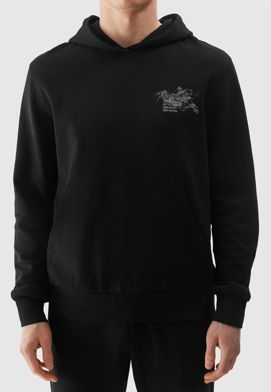 Bluza Męska 4F Z Kapturem Nieocieplana Sportowa Kangurka Czarna 4FRSS24TSWSM1615