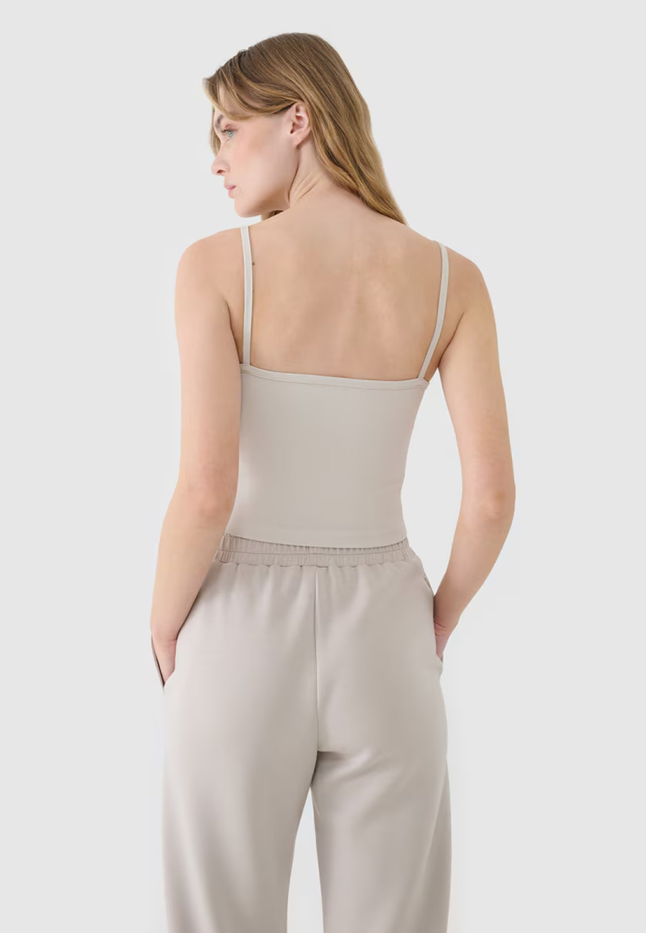Crop-top Damski 4F Slim Fit Koszulka Na Ramiączkach Beżowa 4FWSS25TSLEF127