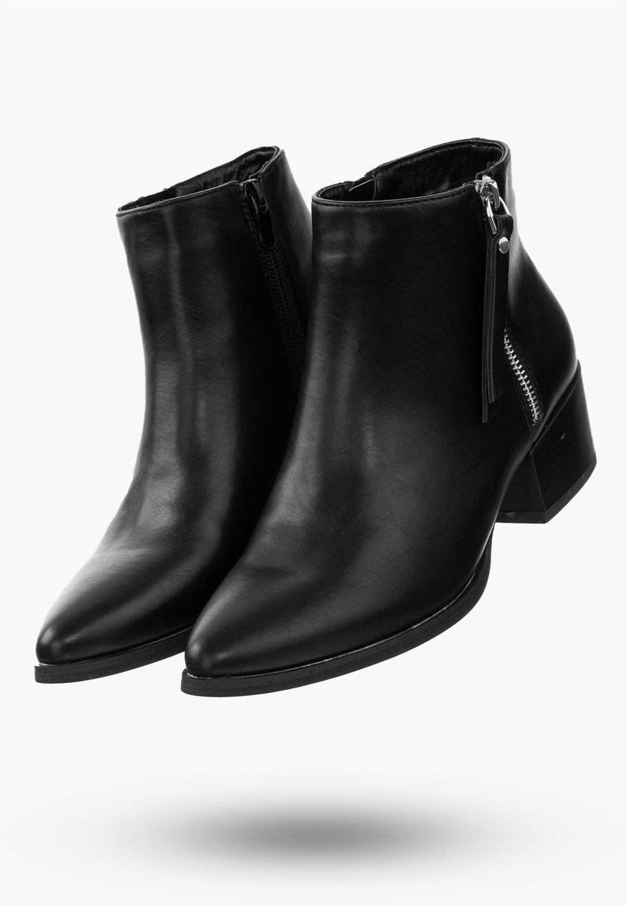 Botki Damskie Buty ze Skóry Ekologicznej Eleganckie Ocieplane Czarne Na Zimę 20BT35-3028