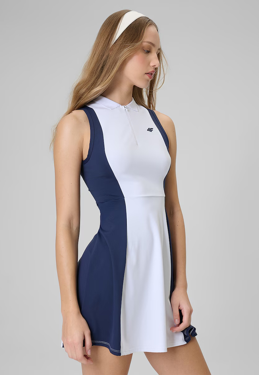Sukienka Sportowa Damska 4F Tenisowa Slim Na Ramiączkach Biała 4FWSS26TDREF183