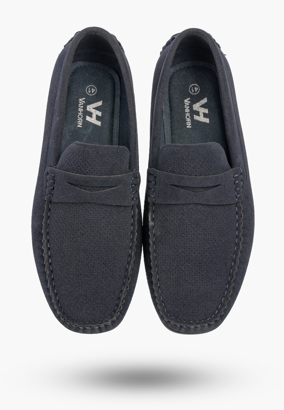 Mokasyny Męskie Ażurowe Eleganckie Wizytowe Buty Casual Granatowe Vanhorn