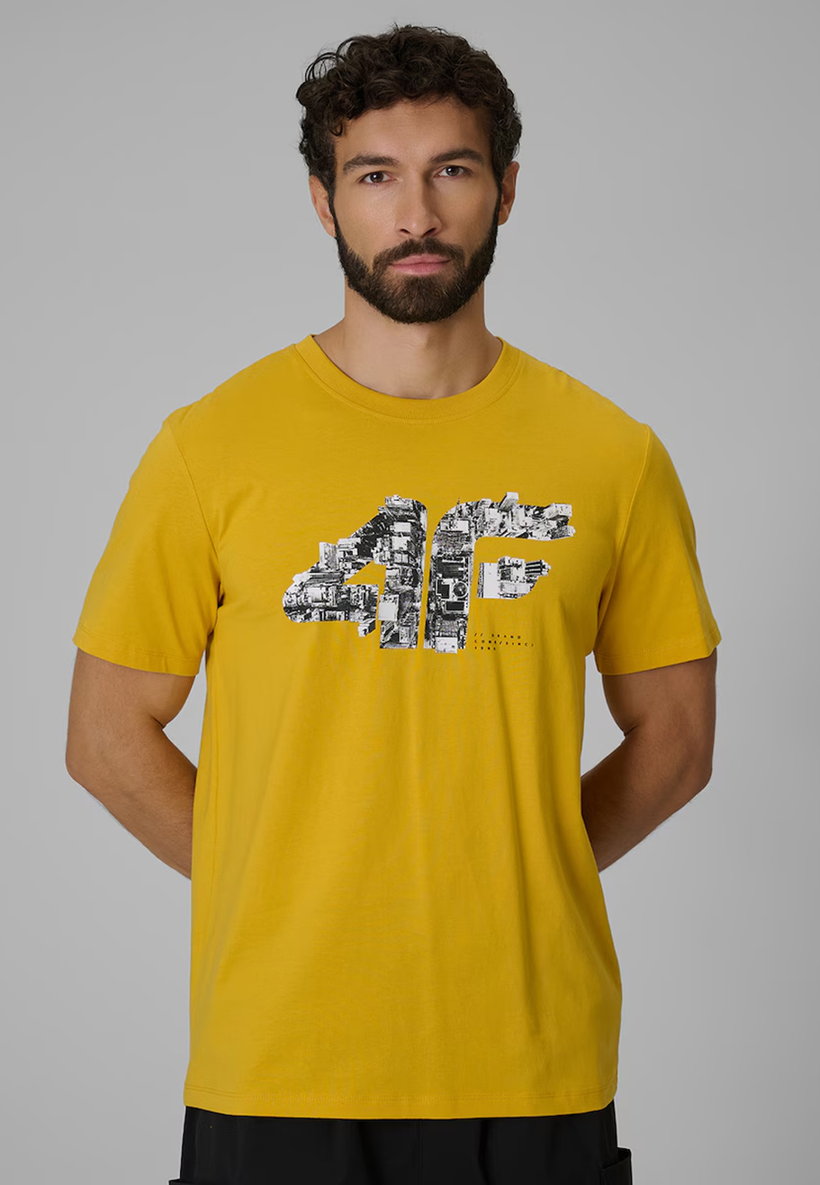 Koszulka Męska 4F T-Shirt Bawełniany Regular Sportowy Żółty 4FWSS26TTSHM2659
